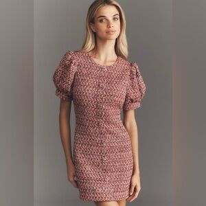NWT Anthropologie Endless Rose Elegant Pink Puff Sleeve Tweed Dress